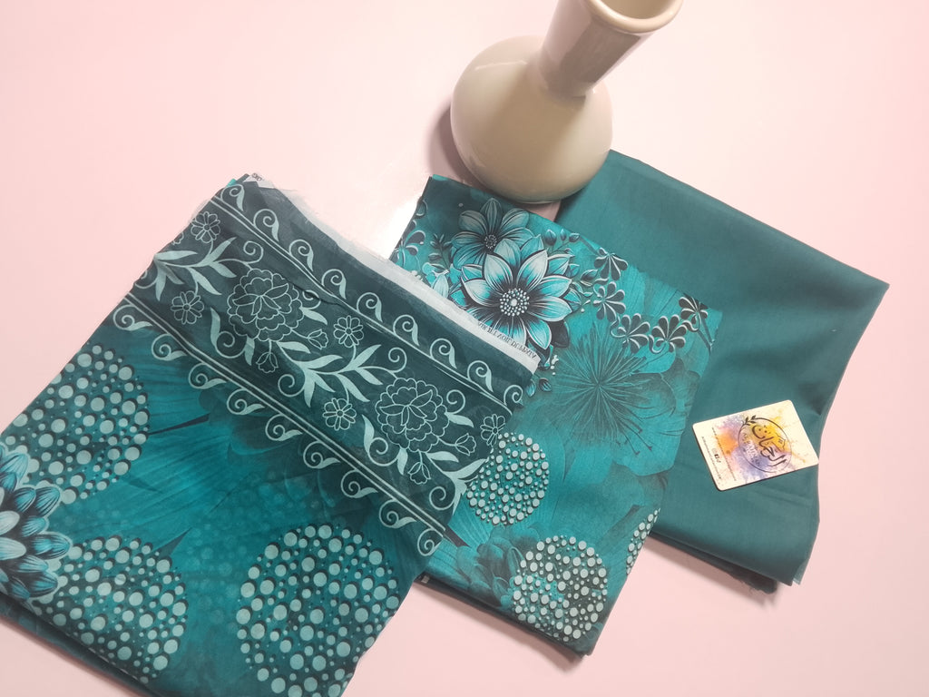 Refined Dark Teal Unstitched 3 Piece Lawn Suit