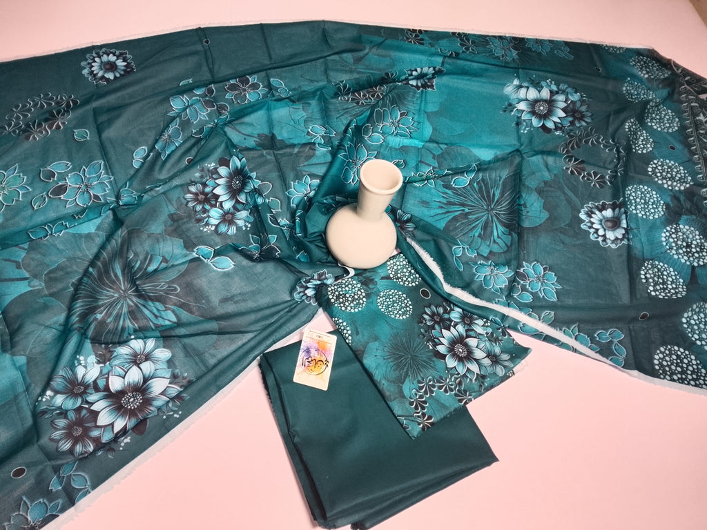 Refined Dark Teal Unstitched 3 Piece Lawn Suit