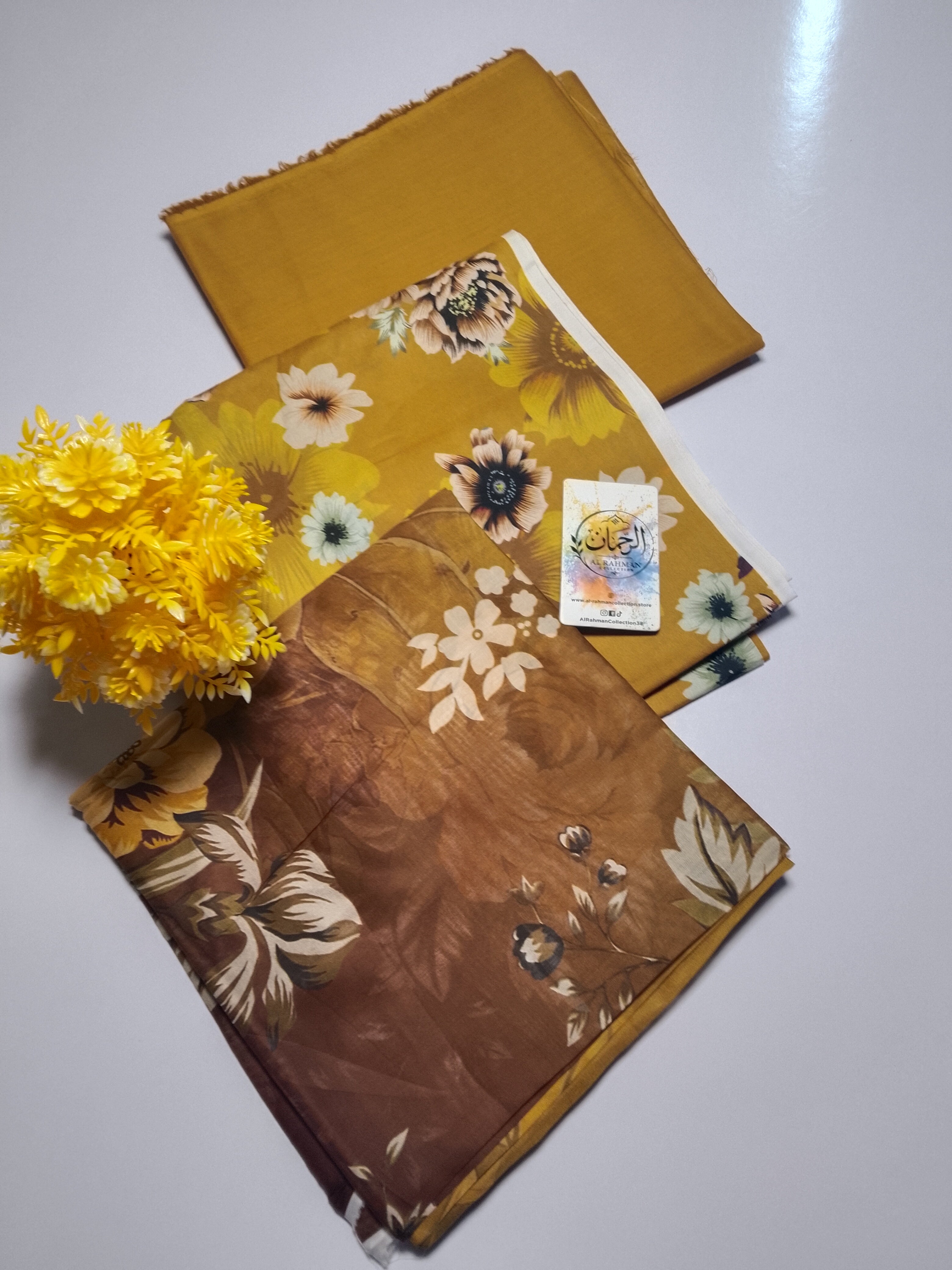 Elegant Mustard Yellow Unstitched 3 Piece Lawn Suit