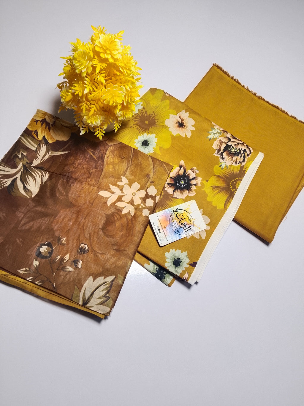 Elegant Mustard Yellow Unstitched 3 Piece Lawn Suit