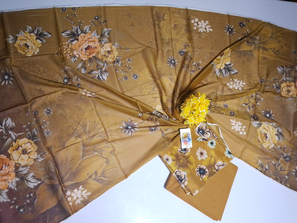 Elegant Mustard Yellow Unstitched 3 Piece Lawn Suit