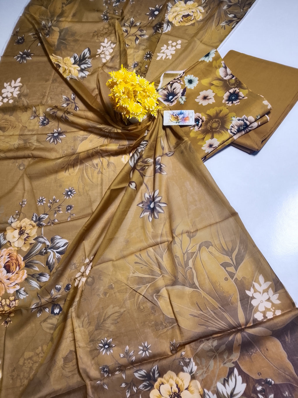 Elegant Mustard Yellow Unstitched 3 Piece Lawn Suit