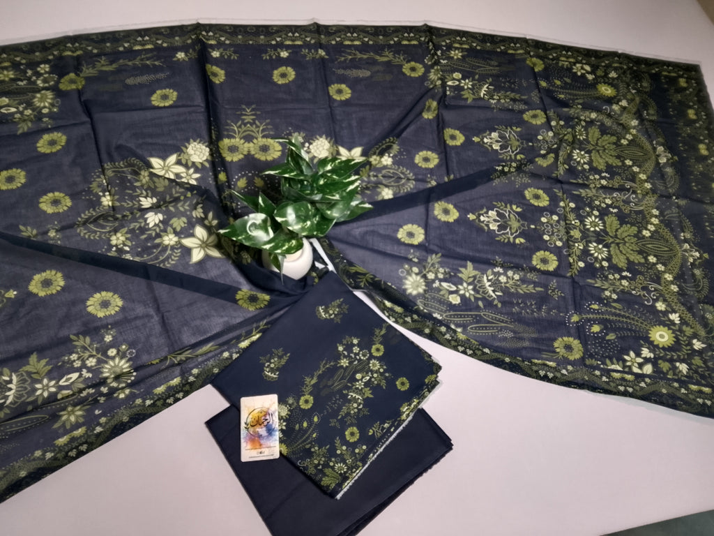 Sophisticated Dark Navy Blue Unstitched 3 Piece Lawn Suit
