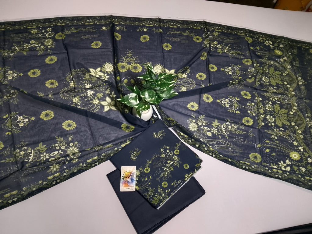 Sophisticated Dark Navy Blue Unstitched 3 Piece Lawn Suit