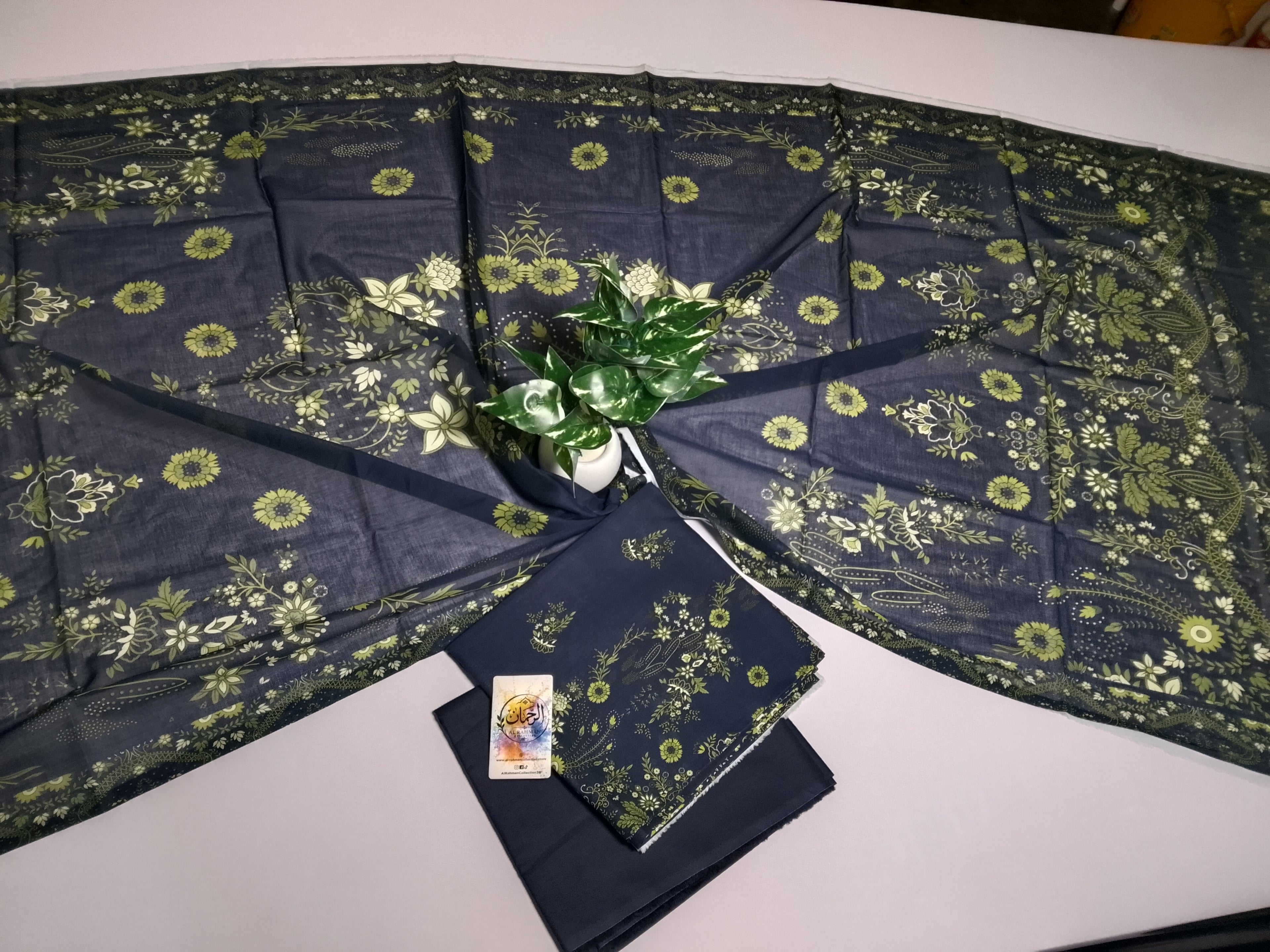 Sophisticated Dark Navy Blue Unstitched 3 Piece Lawn Suit