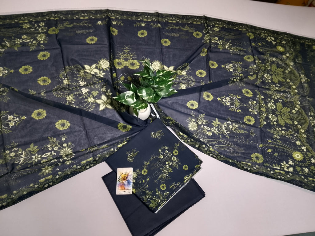 Sophisticated Dark Navy Blue Unstitched 3 Piece Lawn Suit