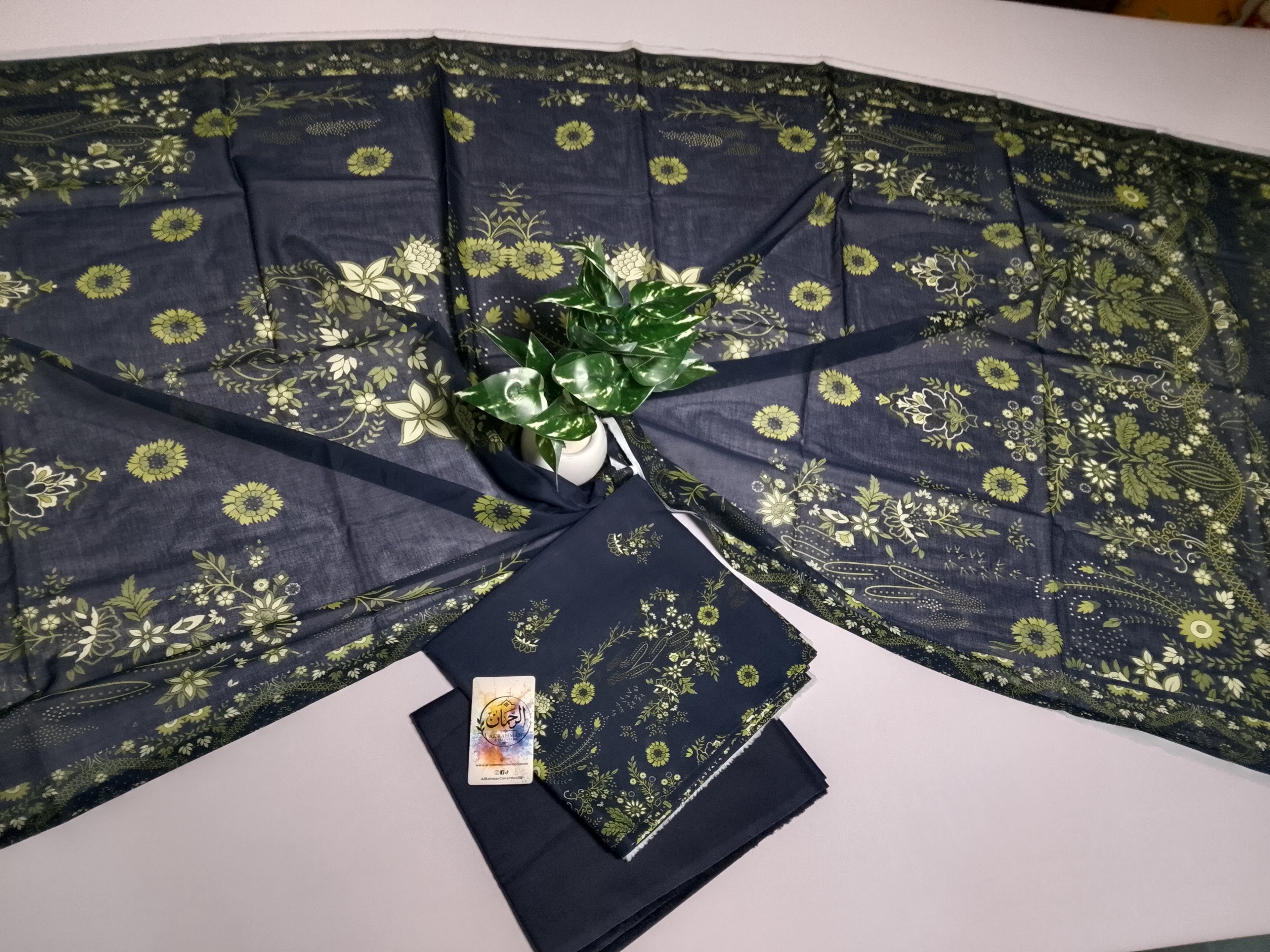 Sophisticated Dark Navy Blue Unstitched 3 Piece Lawn Suit