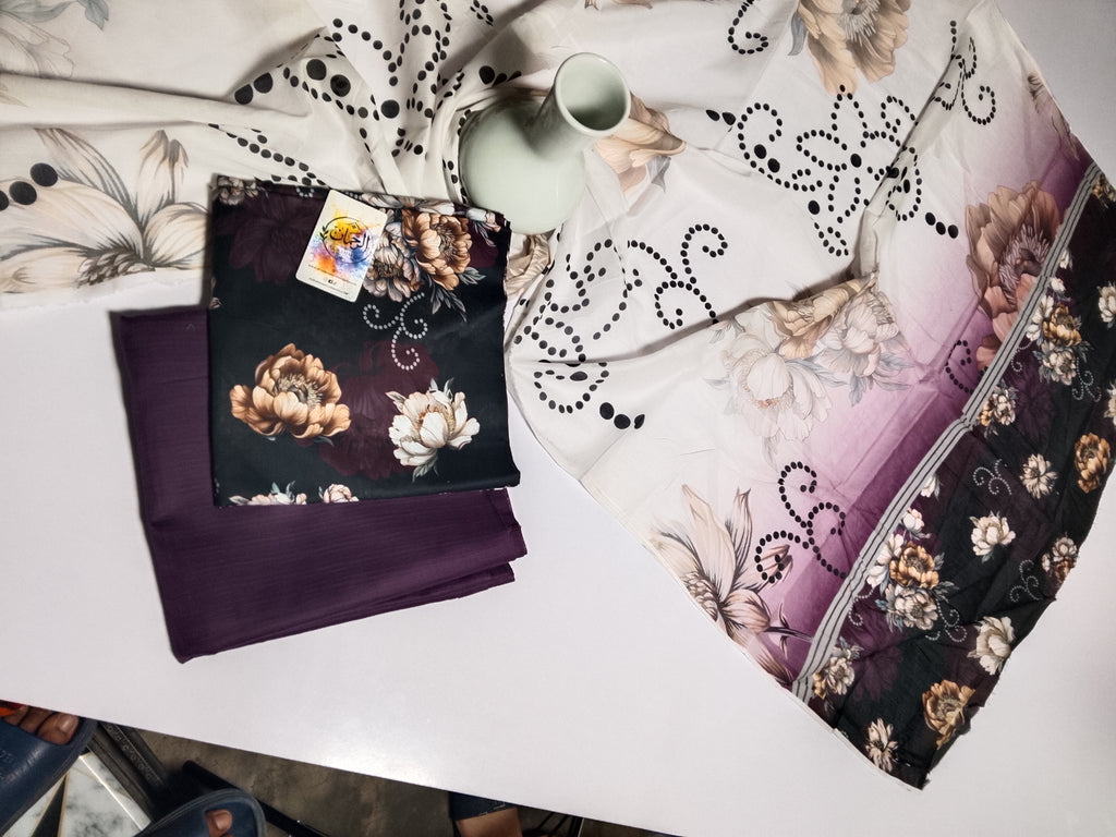 Royal Purple Unstitched 3 Piece Lawn Suit