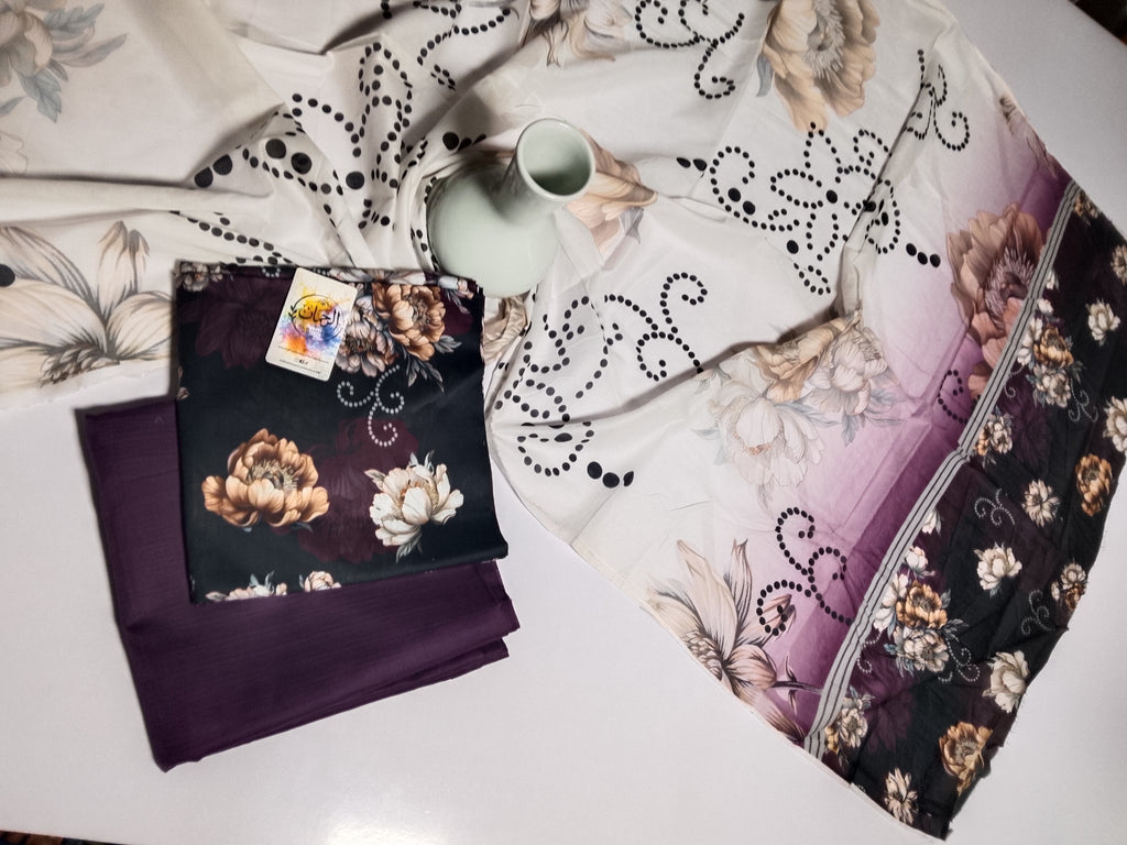 Royal Purple Unstitched 3 Piece Lawn Suit