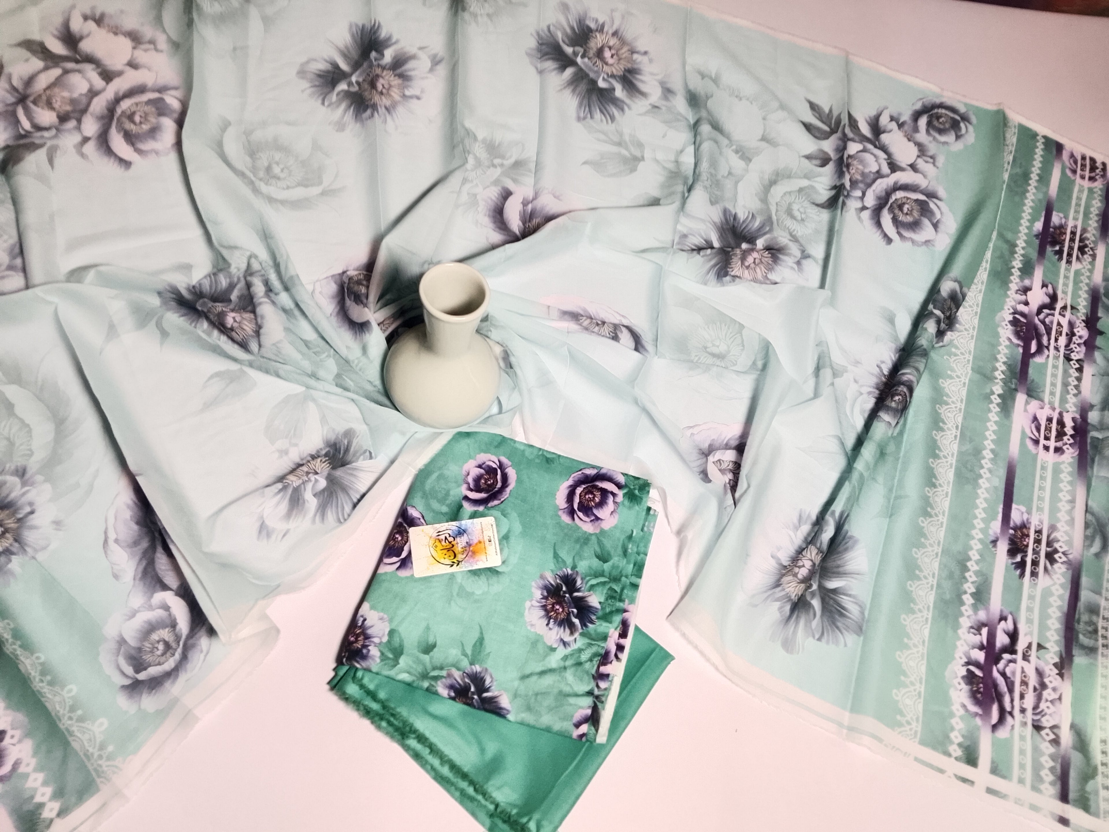 Elegant Mint Green Unstitched 3 Piece Lawn Suit