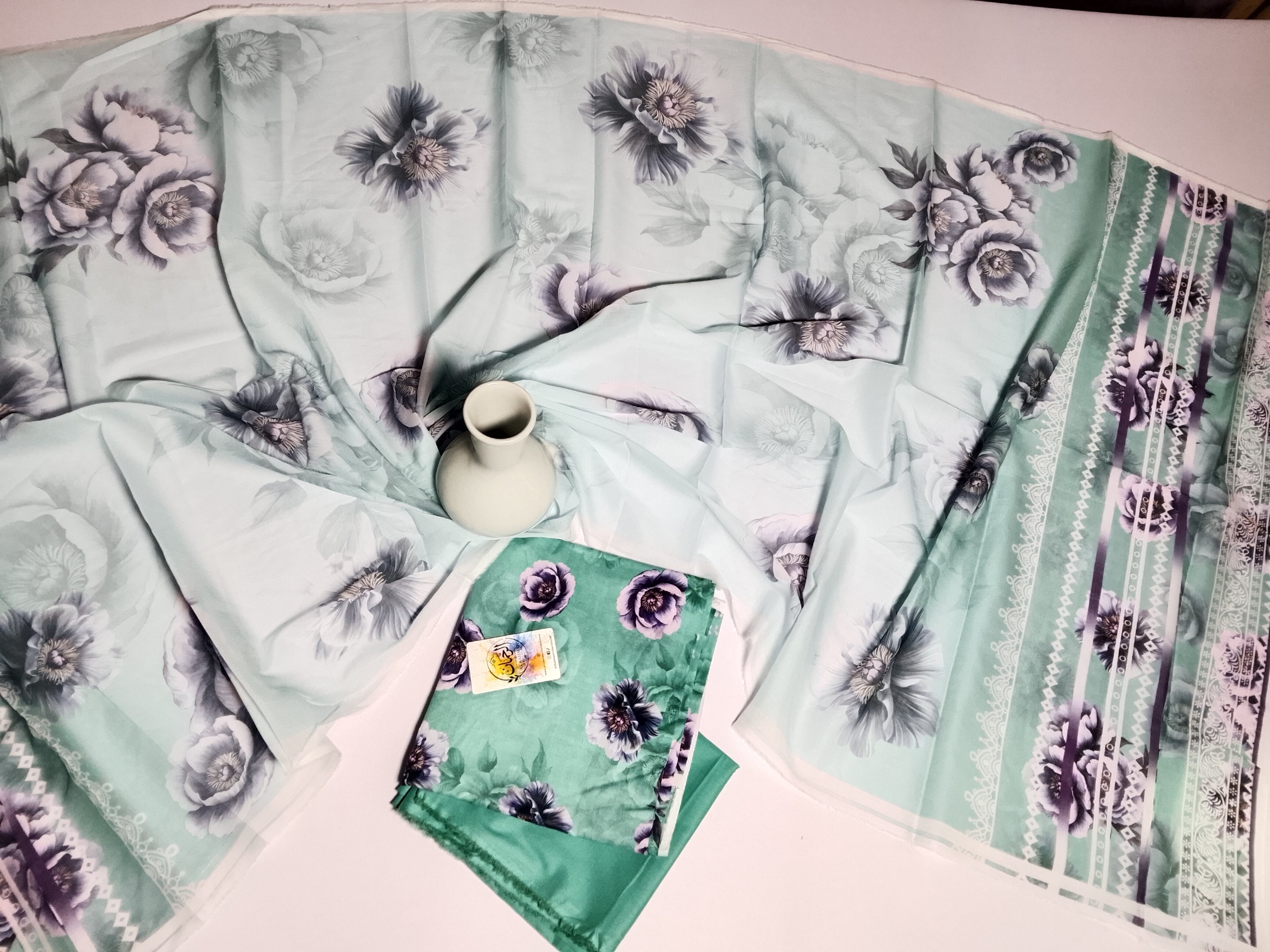 Elegant Mint Green Unstitched 3 Piece Lawn Suit