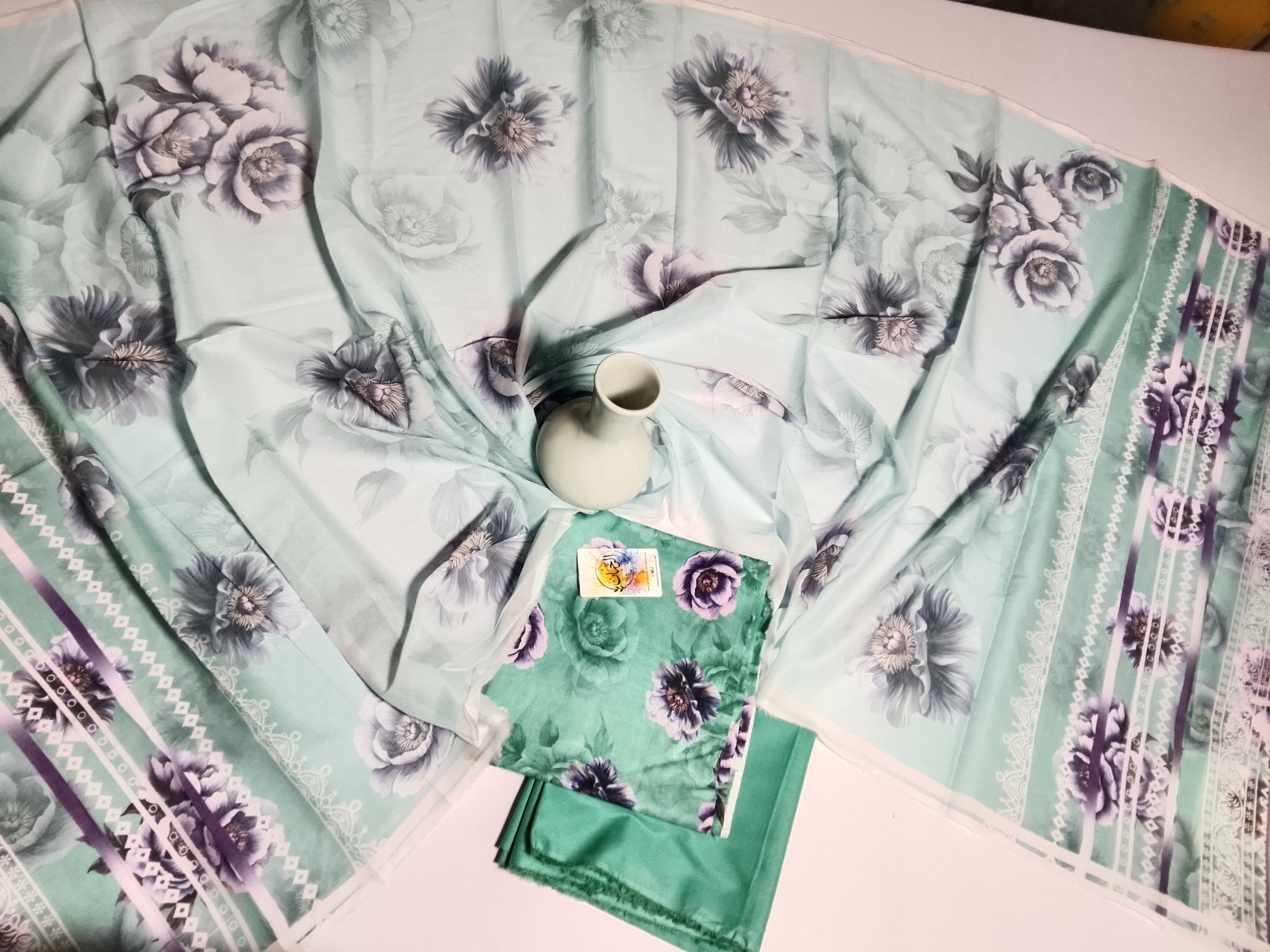 Elegant Mint Green Unstitched 3 Piece Lawn Suit