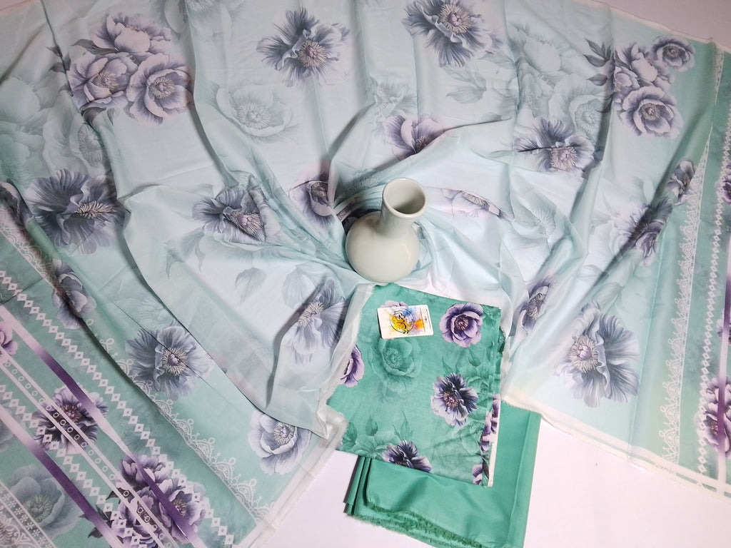 Elegant Mint Green Unstitched 3 Piece Lawn Suit