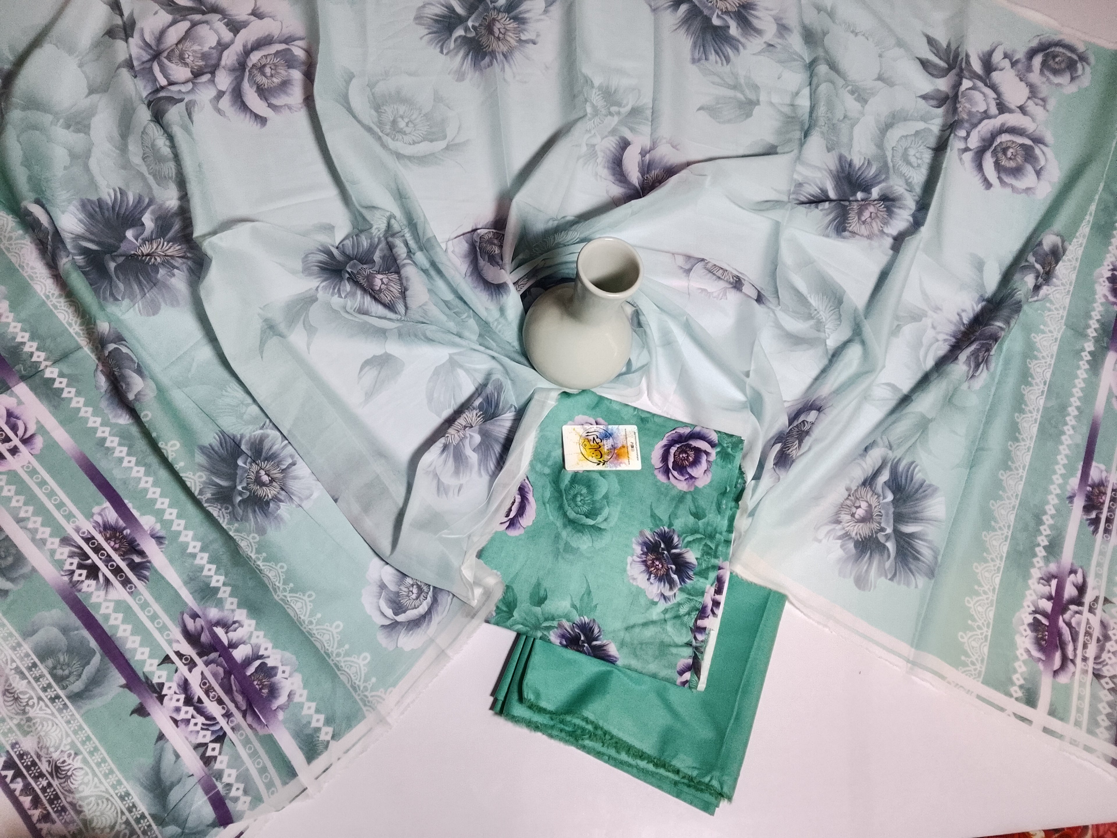Elegant Mint Green Unstitched 3 Piece Lawn Suit