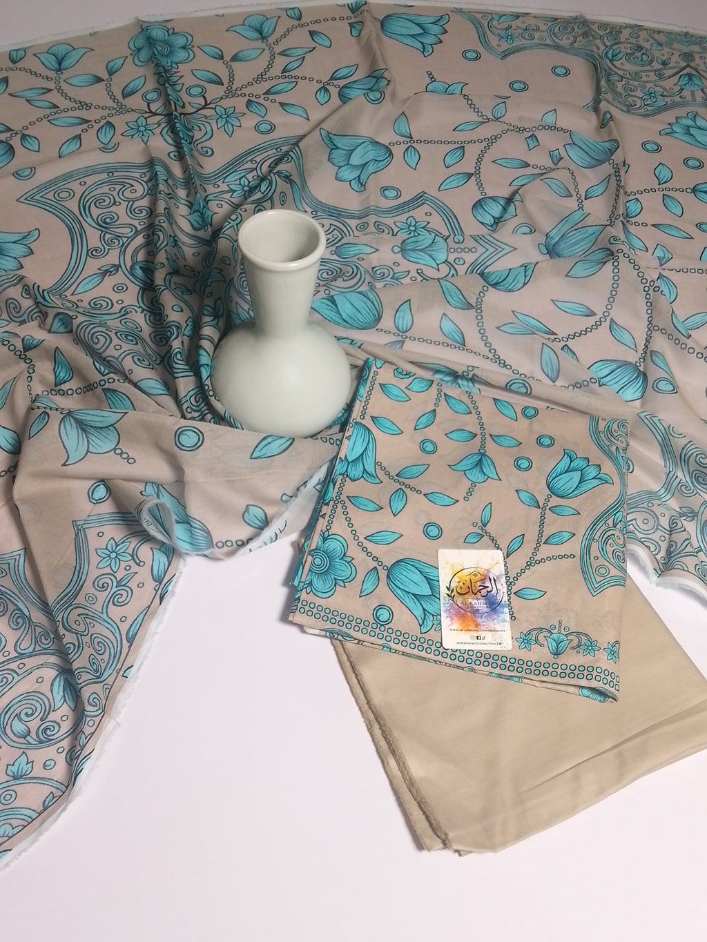 Elegant Cream Beige Unstitched 3 Piece Lawn Suit