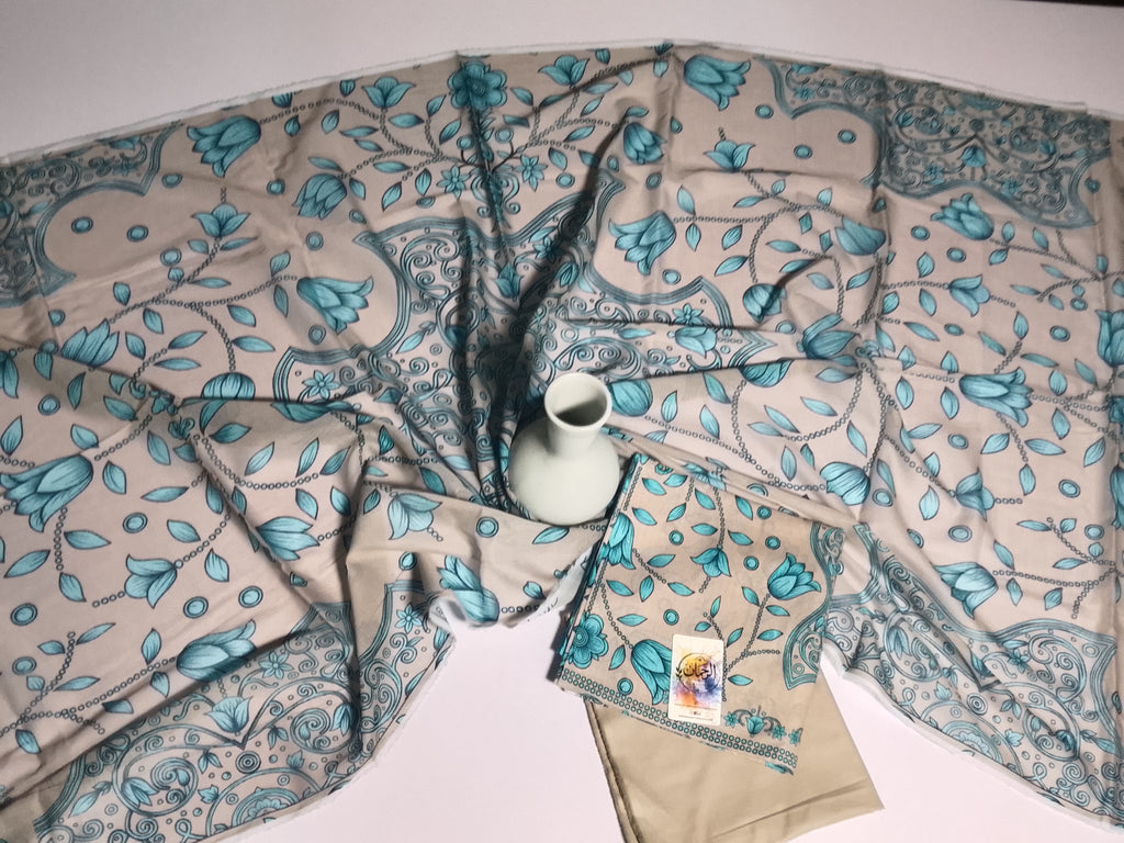 Elegant Cream Beige Unstitched 3 Piece Lawn Suit