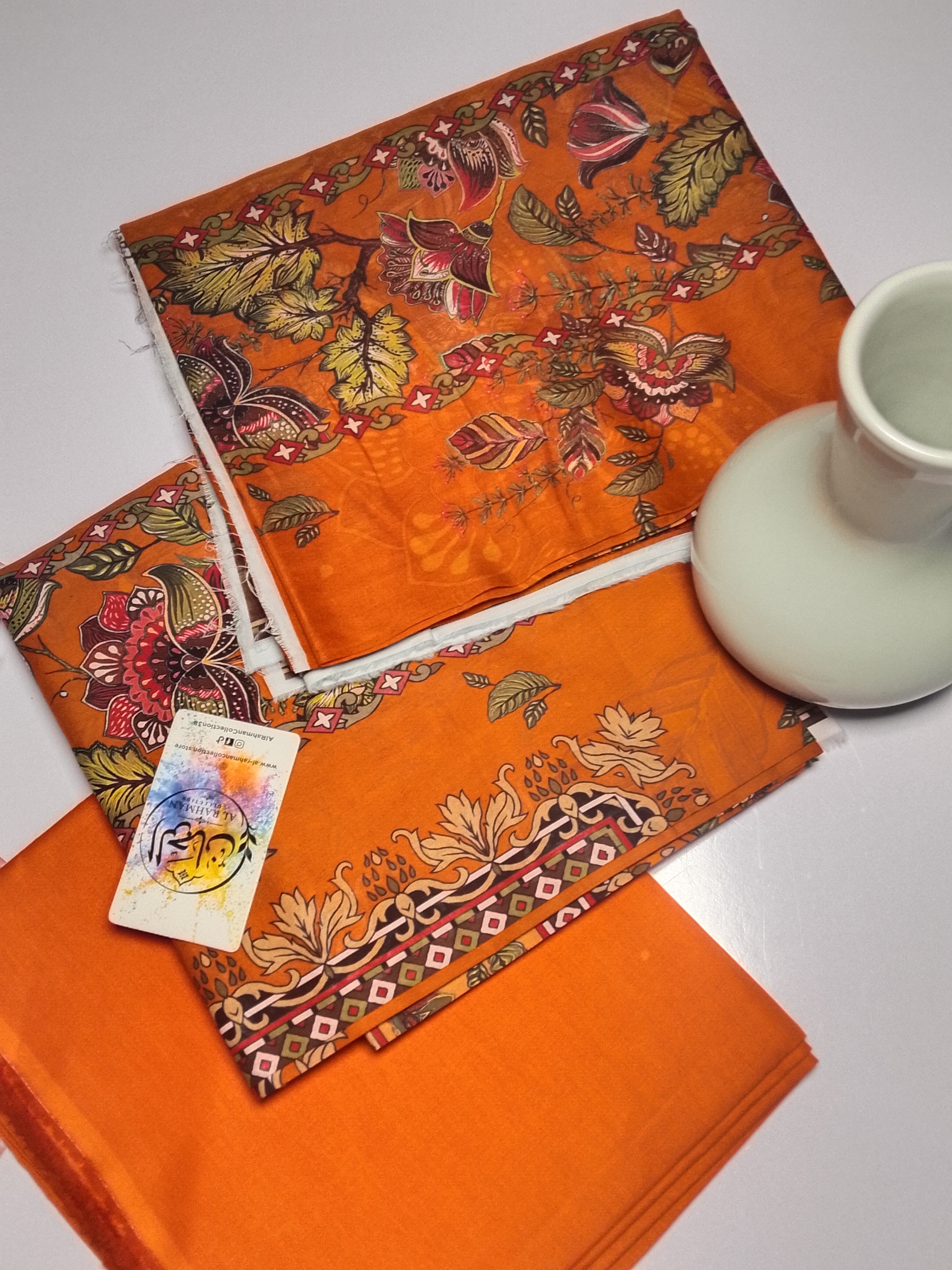 Vibrant Orange Unstitched 3 Piece Lawn Suit |