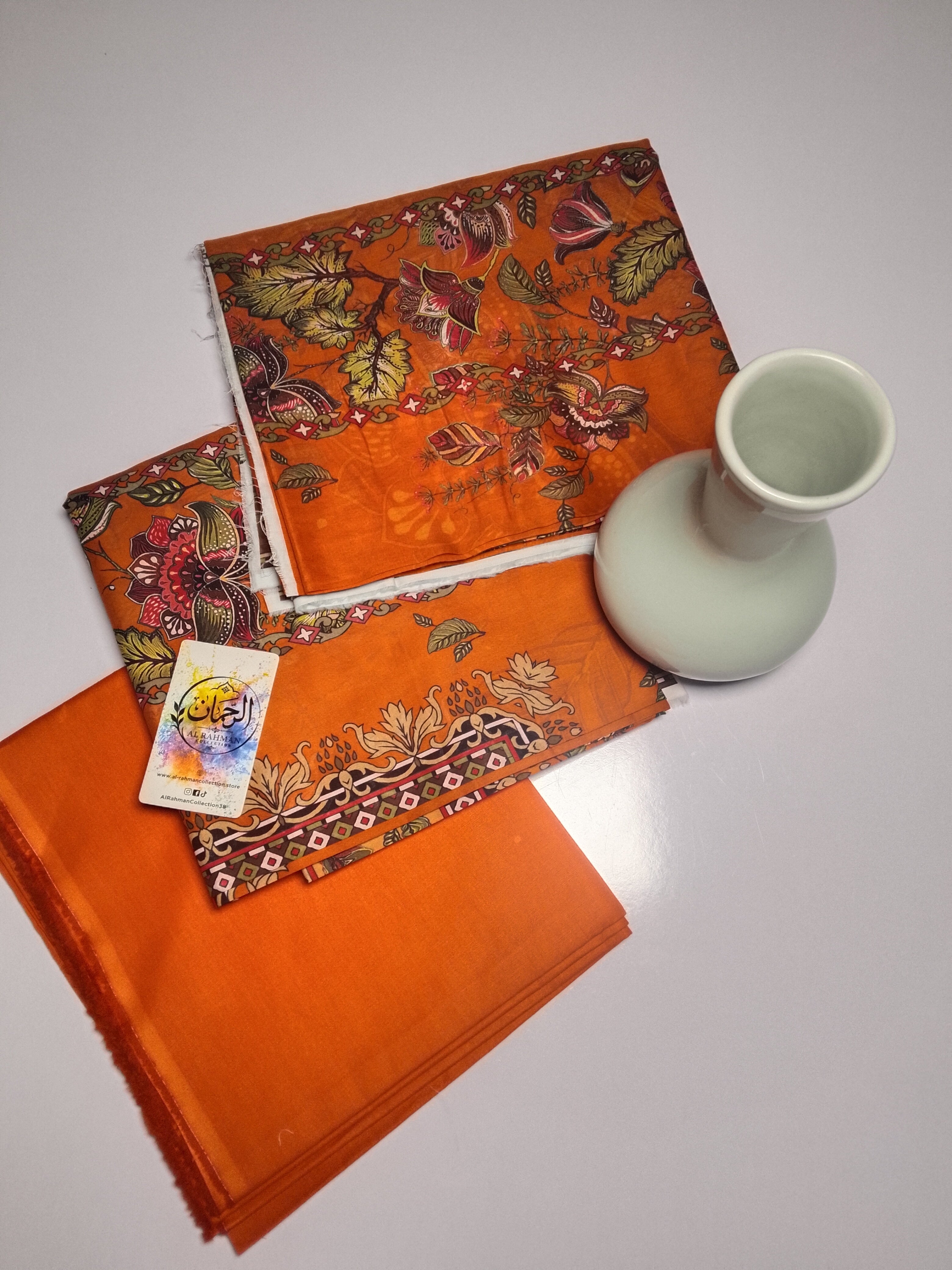 Vibrant Orange Unstitched 3 Piece Lawn Suit |