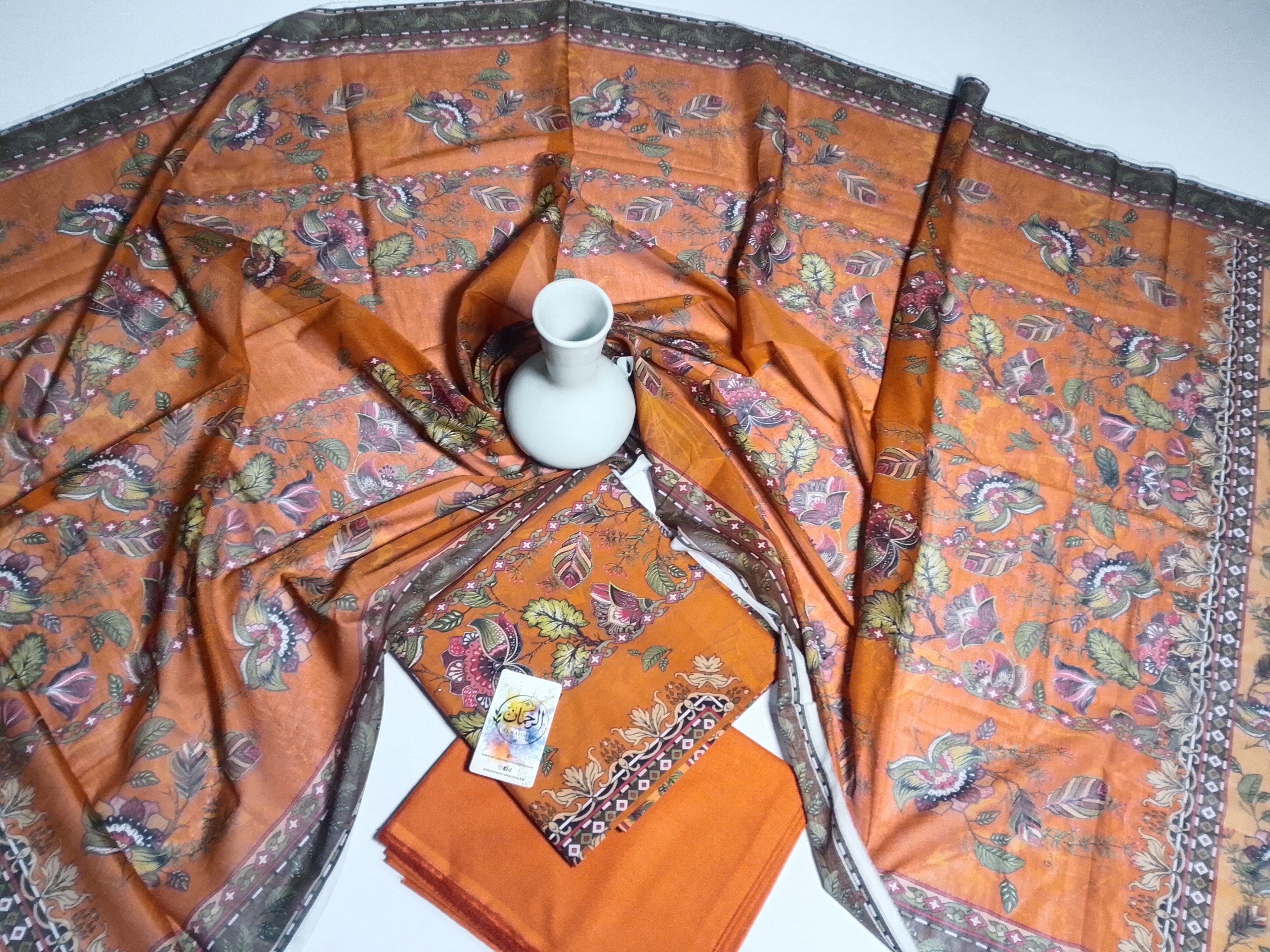 Vibrant Orange Unstitched 3 Piece Lawn Suit |