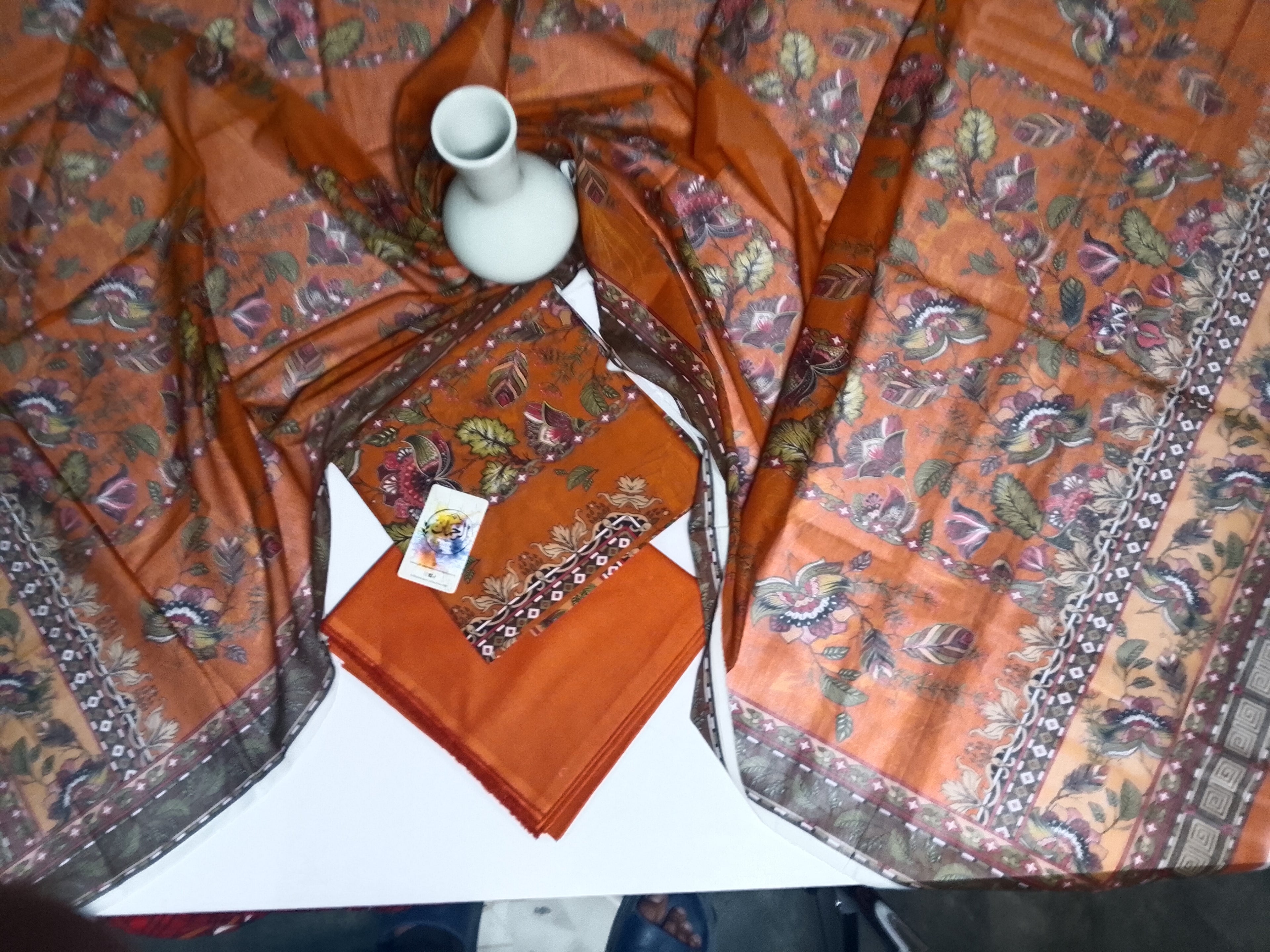 Vibrant Orange Unstitched 3 Piece Lawn Suit |