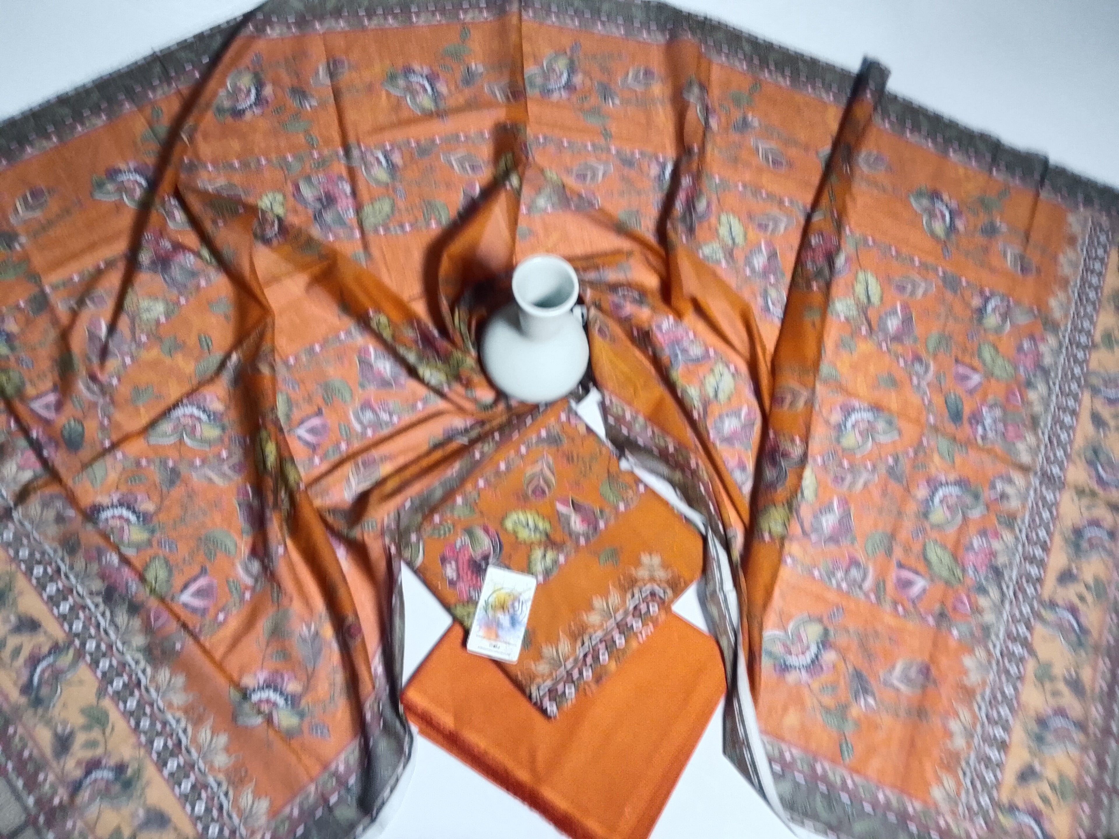 Vibrant Orange Unstitched 3 Piece Lawn Suit |