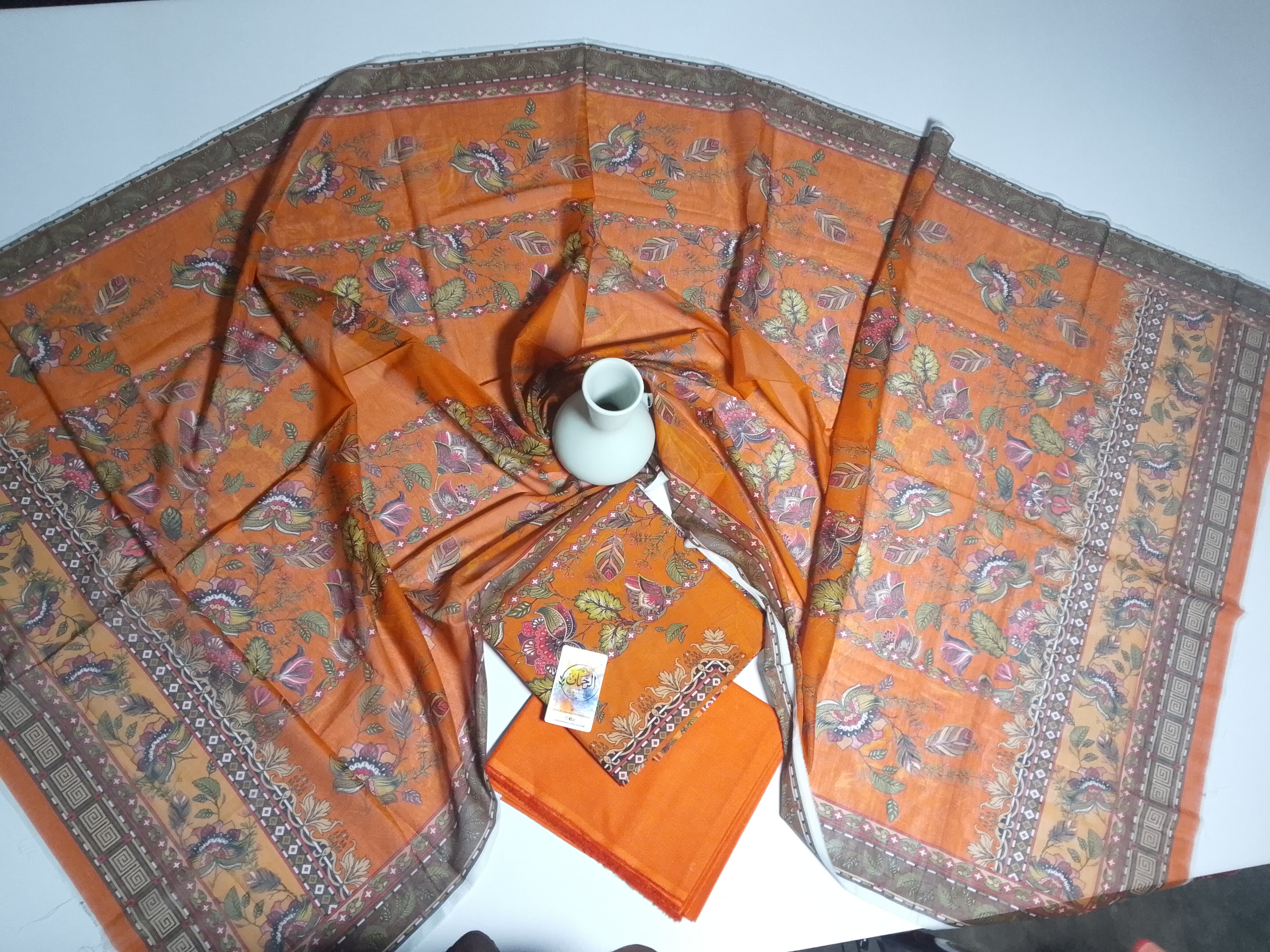 Vibrant Orange Unstitched 3 Piece Lawn Suit |
