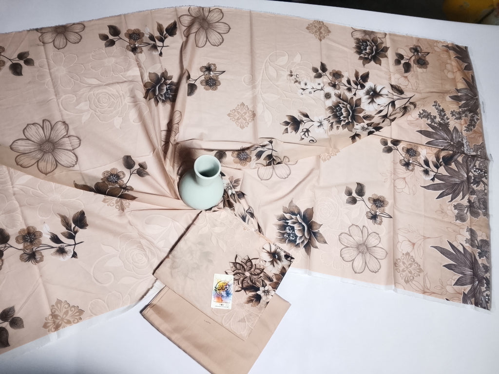 Premium Cream Beige Unstitched 3 Piece Lawn Suit