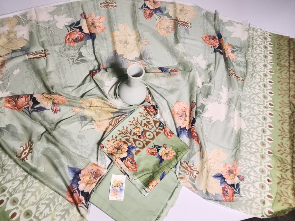 Graceful Sage Green Unstitched 3 Piece Lawn Suit