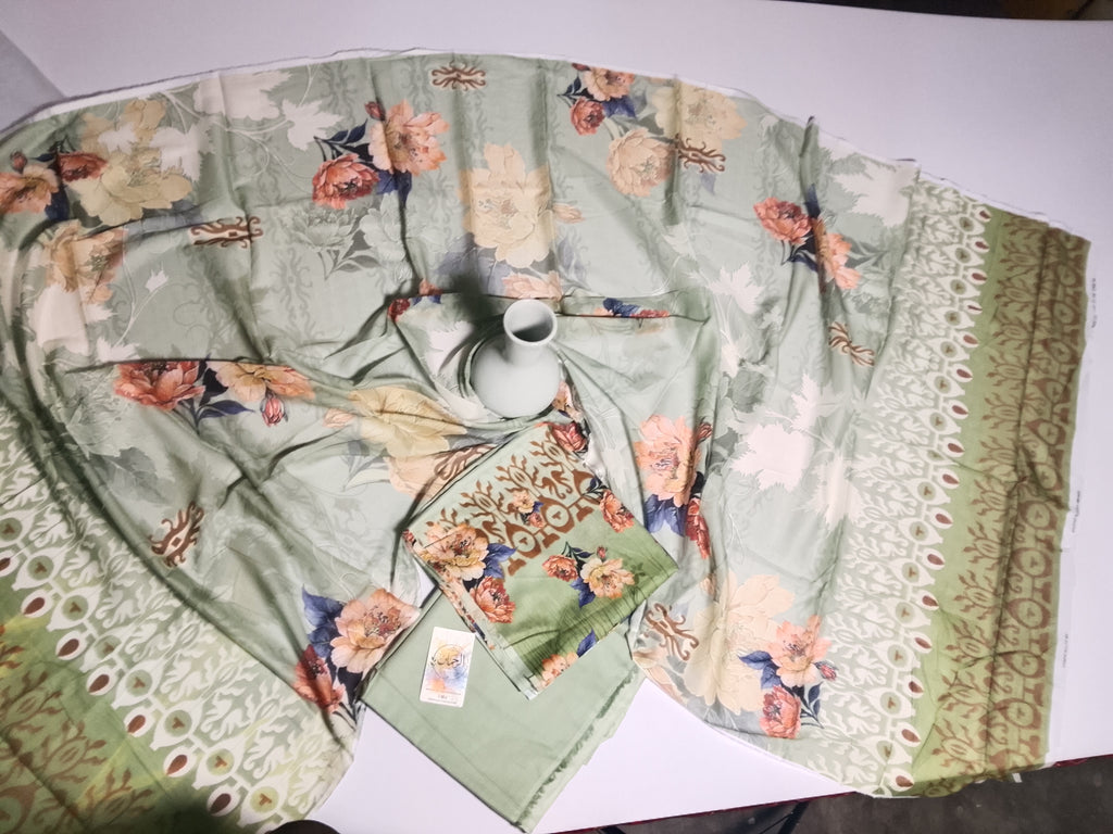 Graceful Sage Green Unstitched 3 Piece Lawn Suit